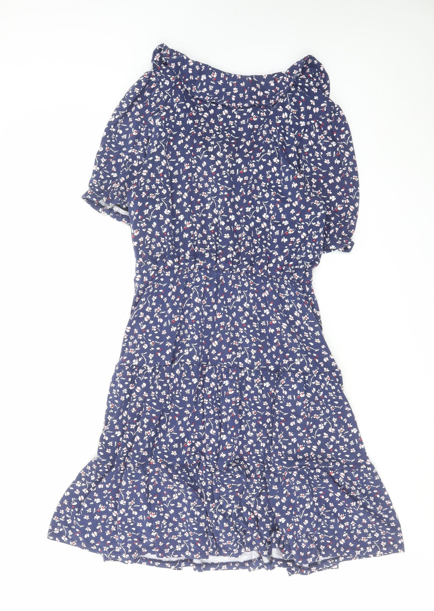 Phase Eight Womens Blue Floral Viscose Skater Dress Size 10 V-Neck Pullover