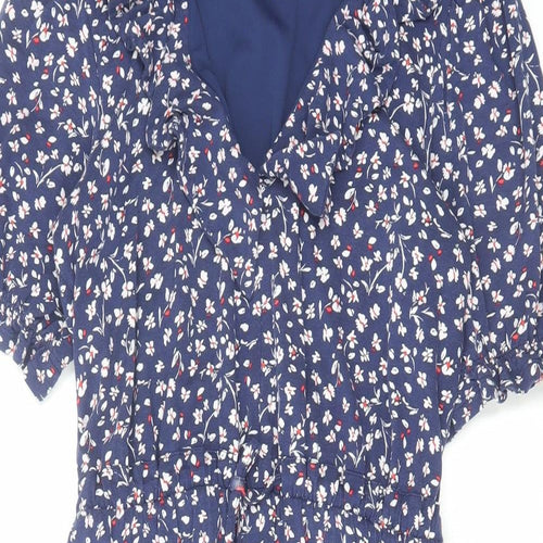 Phase Eight Womens Blue Floral Viscose Skater Dress Size 10 V-Neck Pullover