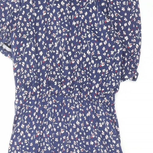 Phase Eight Womens Blue Floral Viscose Skater Dress Size 10 V-Neck Pullover