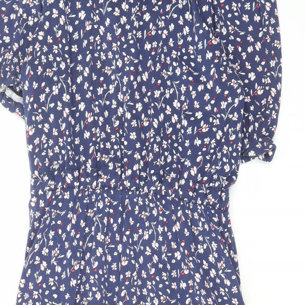 Phase Eight Womens Blue Floral Viscose Skater Dress Size 10 V-Neck Pullover