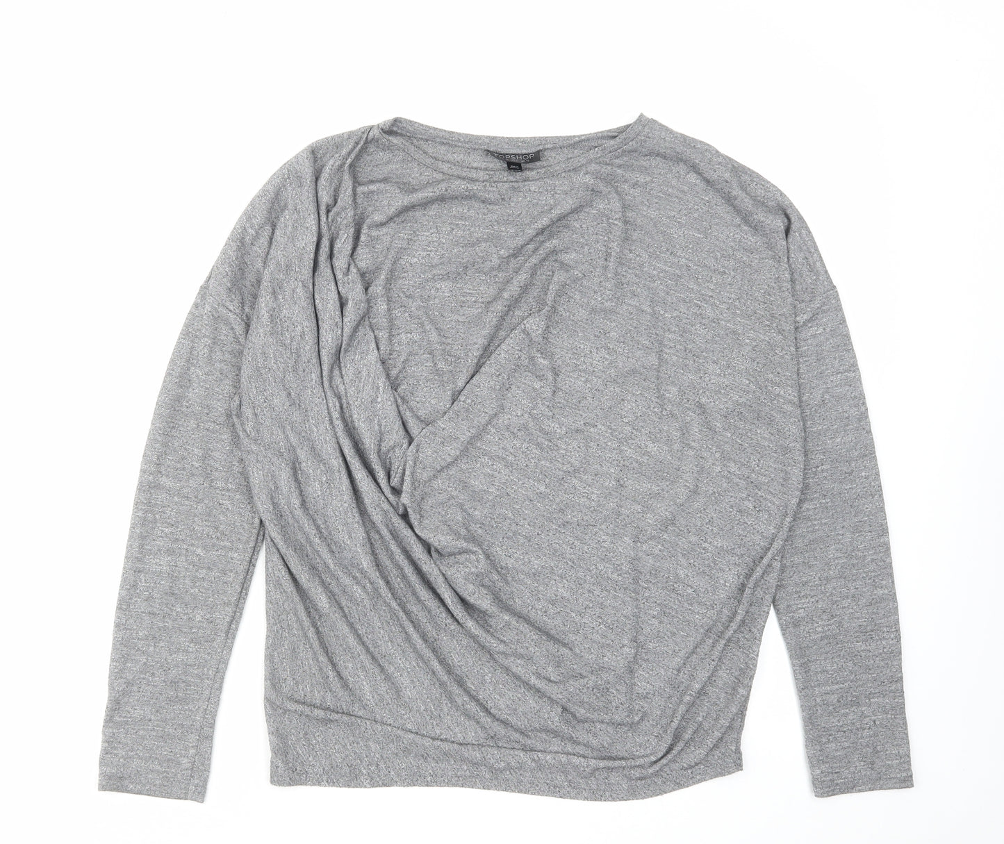 Topshop Womens Grey Polyester Basic Blouse Size 10 Round Neck