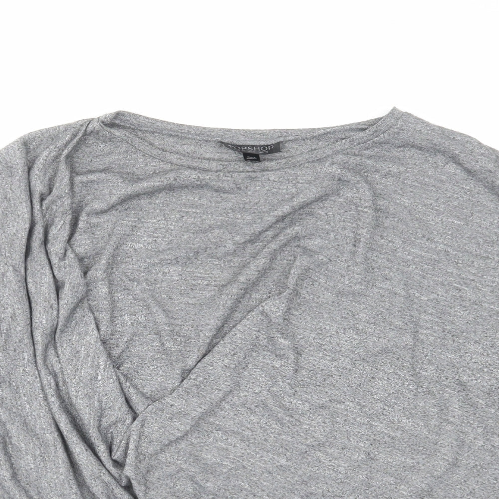 Topshop Womens Grey Polyester Basic Blouse Size 10 Round Neck