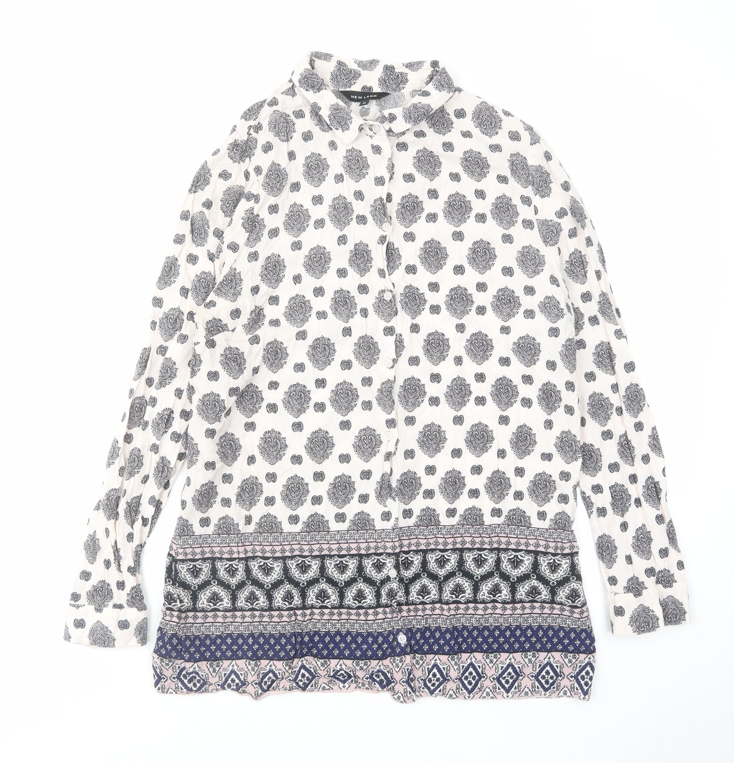 New Look Womens Multicoloured Geometric Viscose Basic Button-Up Size 16 Collared