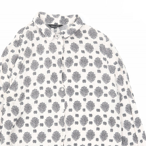 New Look Womens Multicoloured Geometric Viscose Basic Button-Up Size 16 Collared