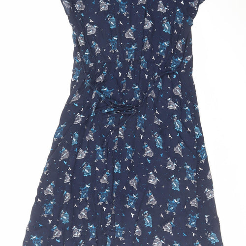 RJR.John Rocha Womens Blue Geometric Viscose A-Line Size 10 V-Neck Pullover - Bird pattern