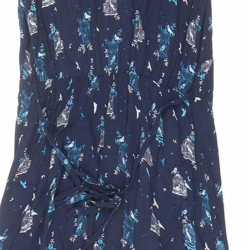RJR.John Rocha Womens Blue Geometric Viscose A-Line Size 10 V-Neck Pullover - Bird pattern