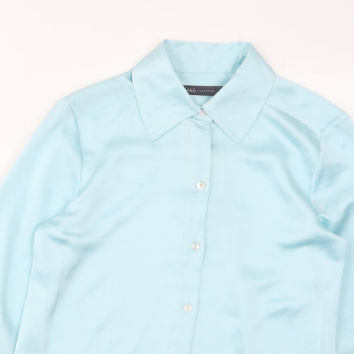 Marks and Spencer Womens Blue Polyester Basic Button-Up Size 6 Collared