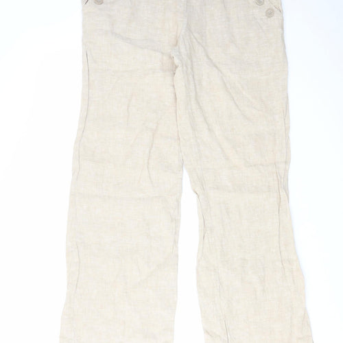 H&M Womens Beige Linen Trousers Size 14 L32 in Regular Zip