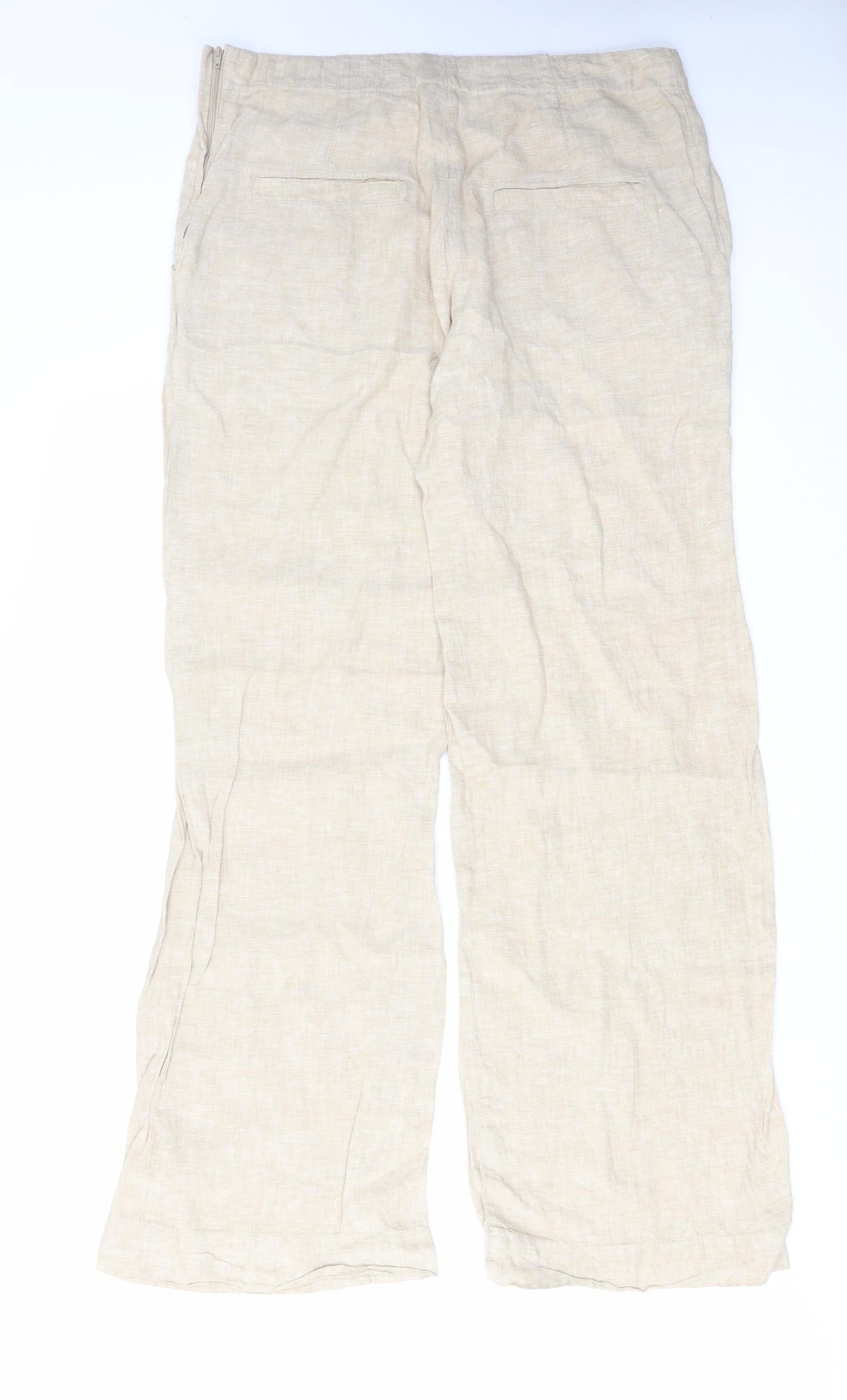 H&M Womens Beige Linen Trousers Size 14 L32 in Regular Zip