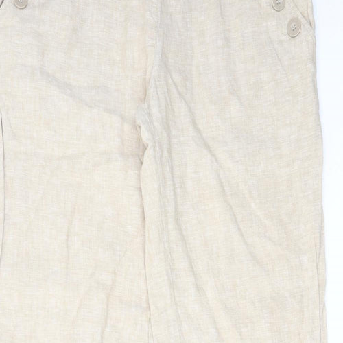 H&M Womens Beige Linen Trousers Size 14 L32 in Regular Zip