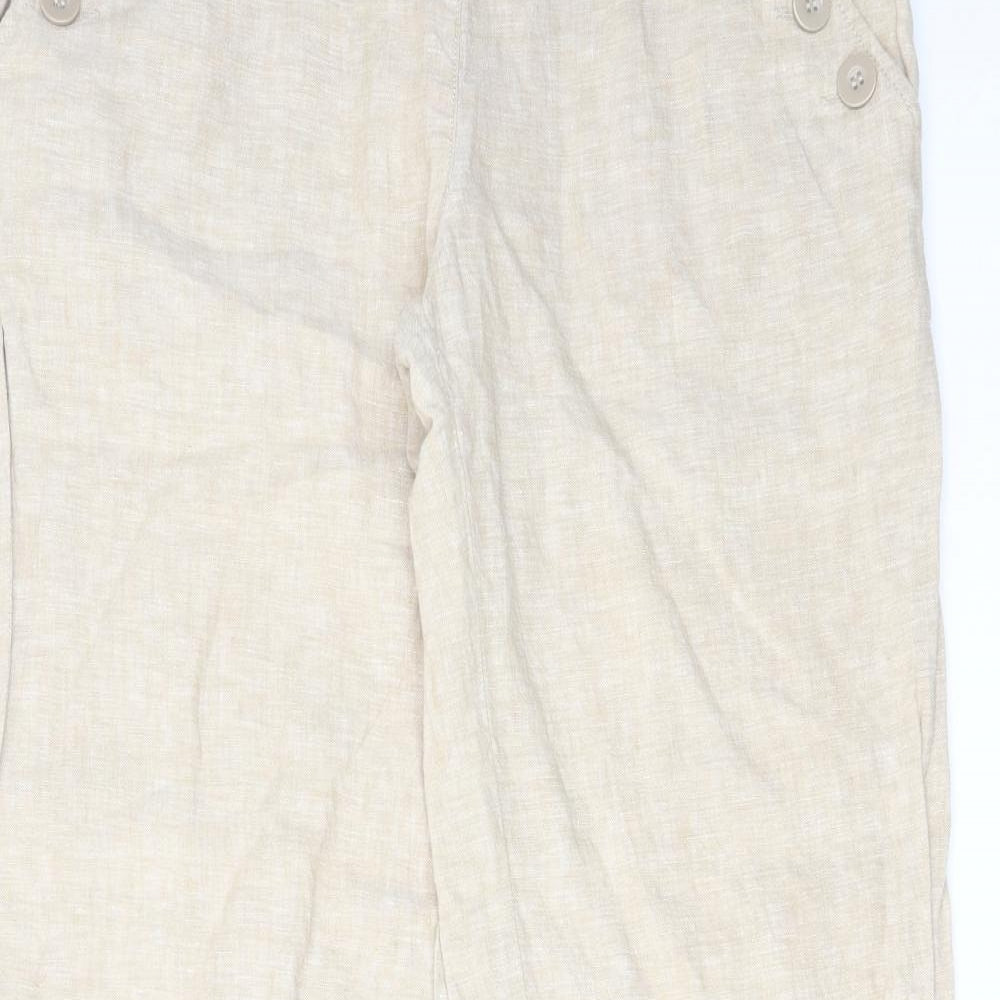H&M Womens Beige Linen Trousers Size 14 L32 in Regular Zip