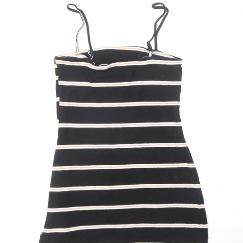 FACTORIE Womens Black Striped Polyester Mini Size XS Square Neck Pullover