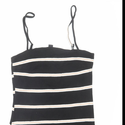 FACTORIE Womens Black Striped Polyester Mini Size XS Square Neck Pullover