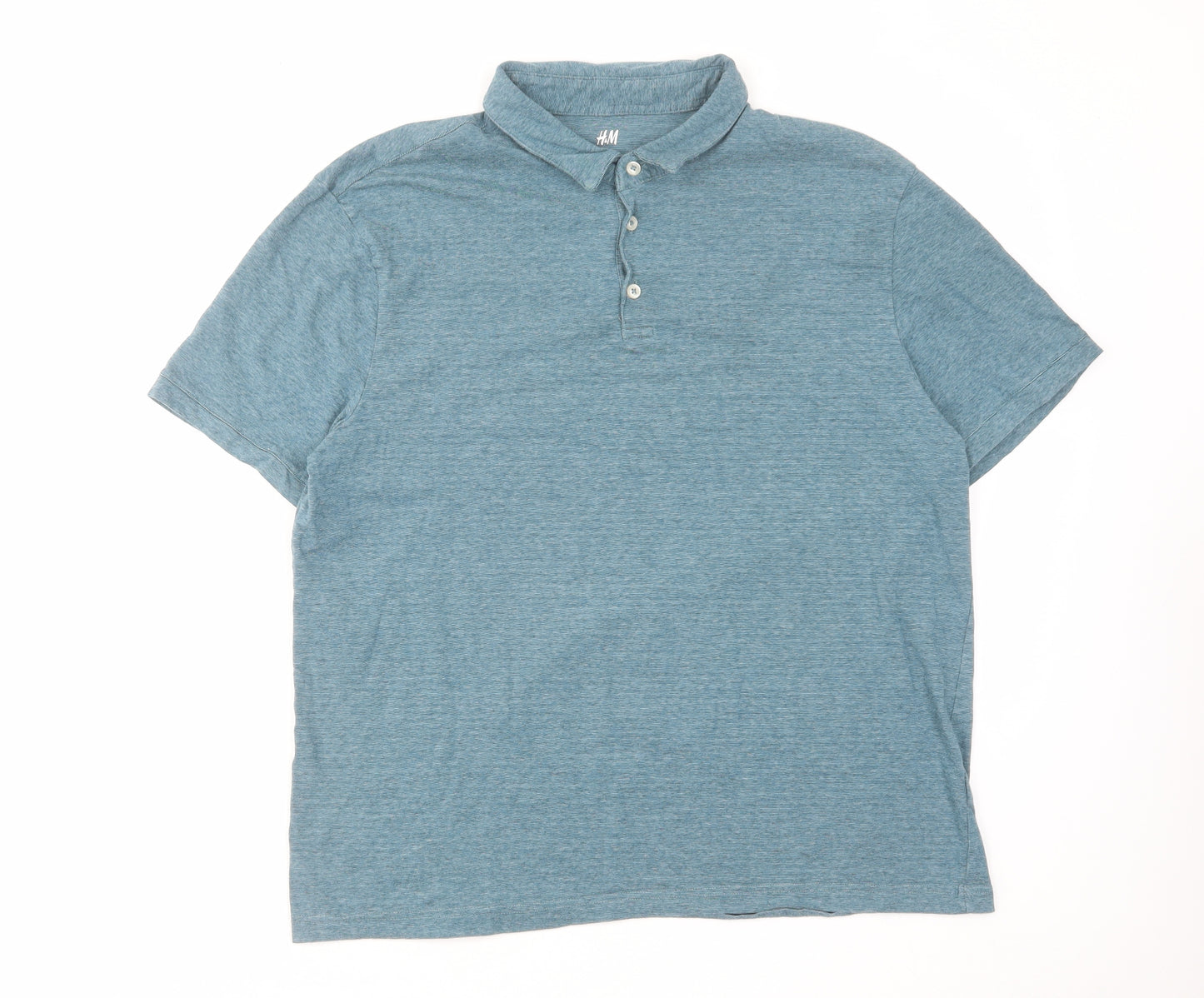 H&M Mens Blue Cotton Polo Size XL Collared Button