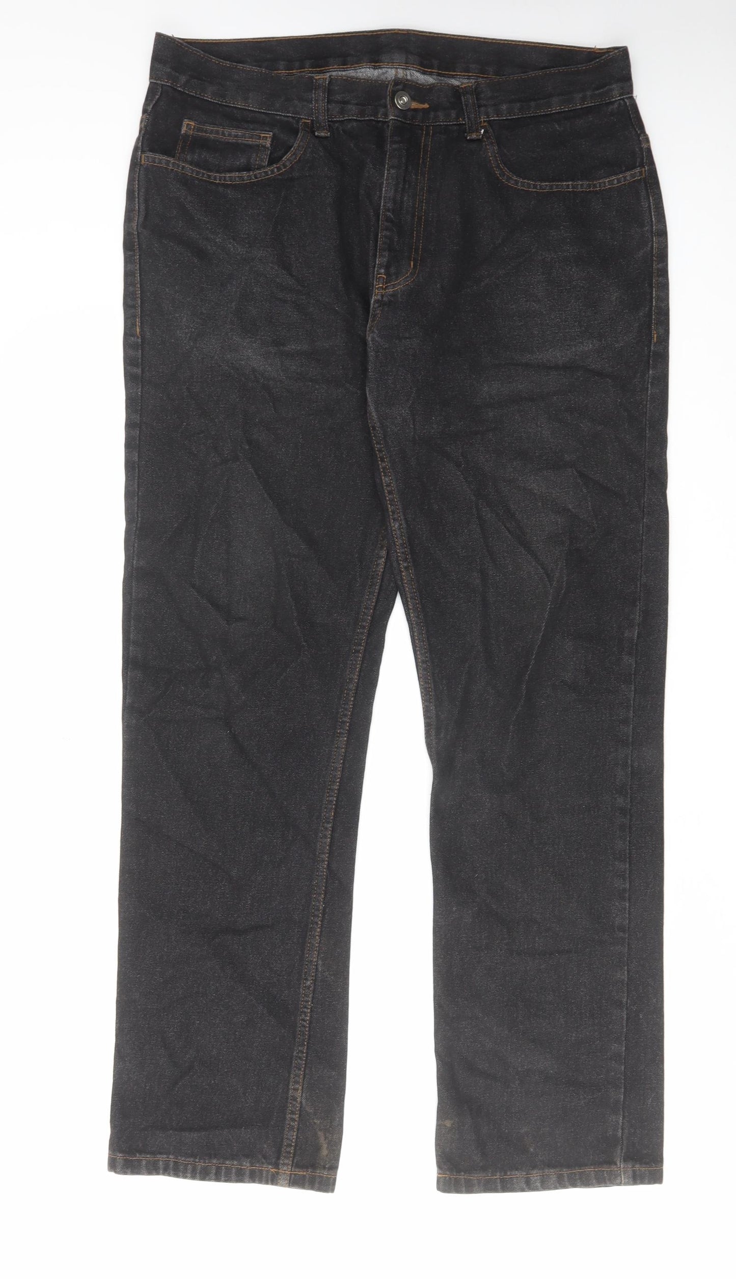 George Mens Black Cotton Straight Jeans Size 34 in L32 in Regular Zip