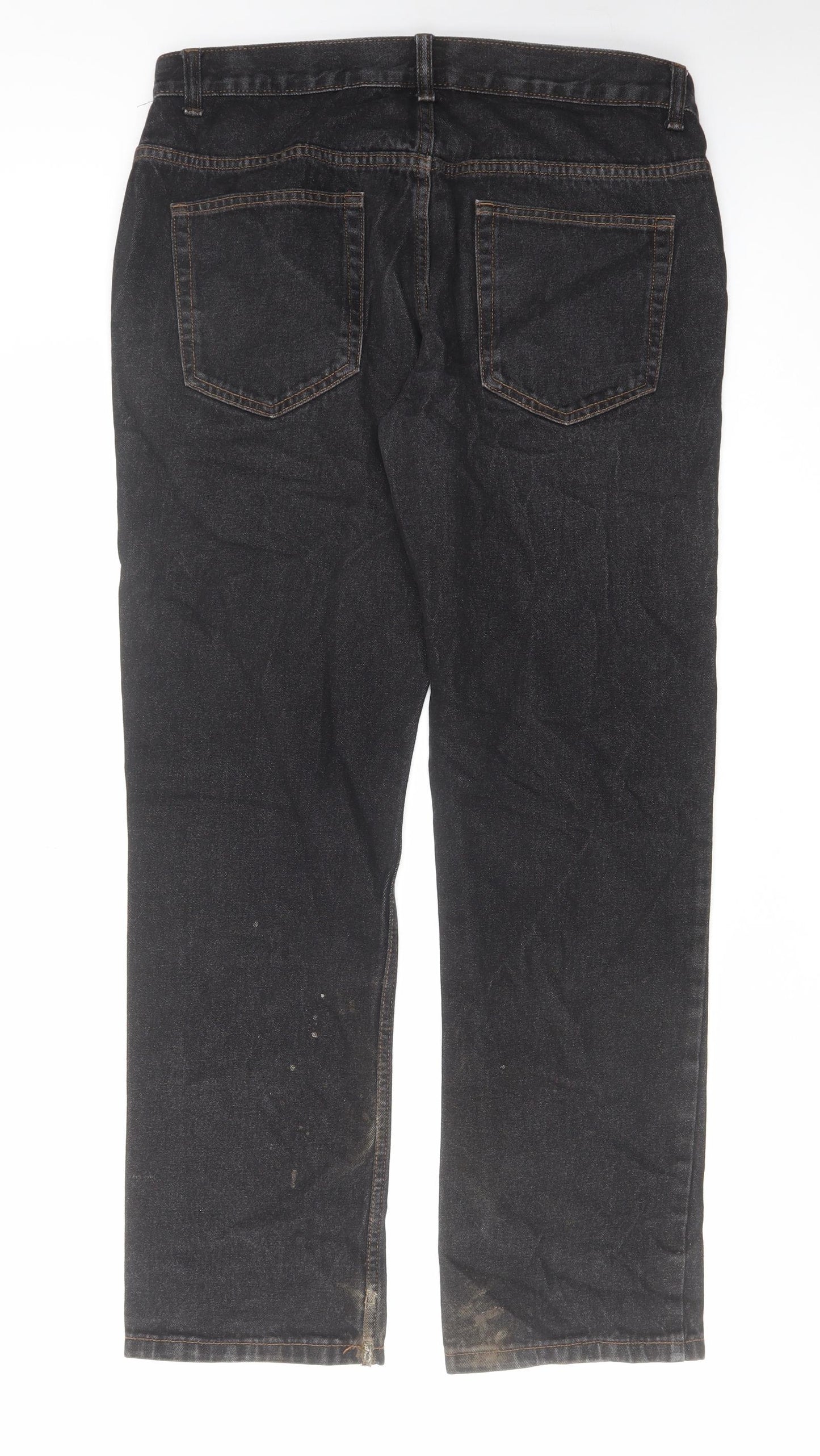 George Mens Black Cotton Straight Jeans Size 34 in L32 in Regular Zip