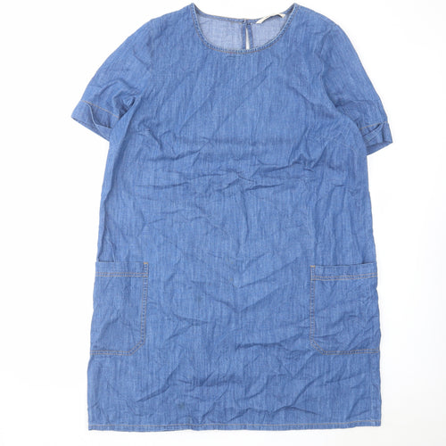NEXT Womens Blue Cotton A-Line Size 16 Round Neck Button