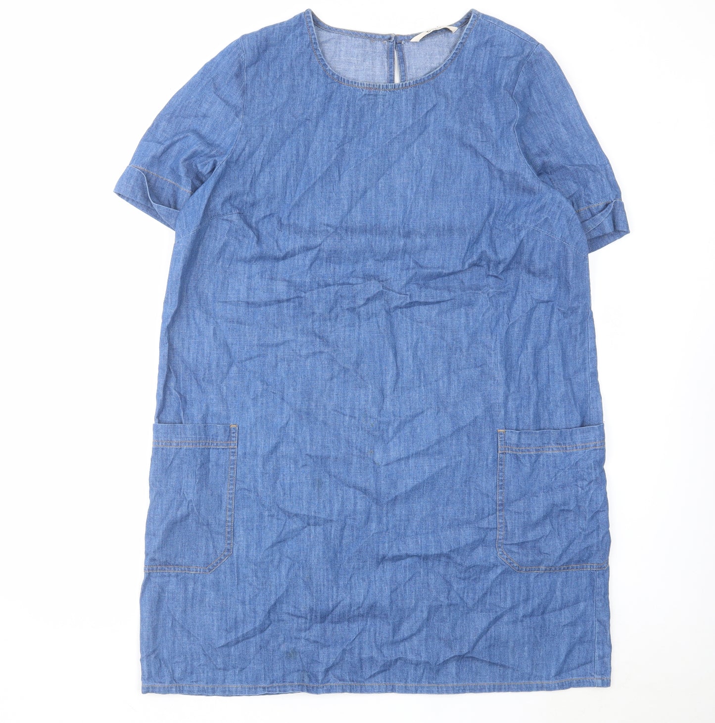 NEXT Womens Blue Cotton A-Line Size 16 Round Neck Button