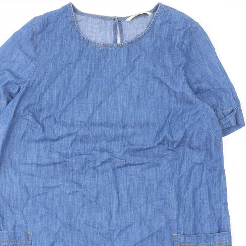 NEXT Womens Blue Cotton A-Line Size 16 Round Neck Button