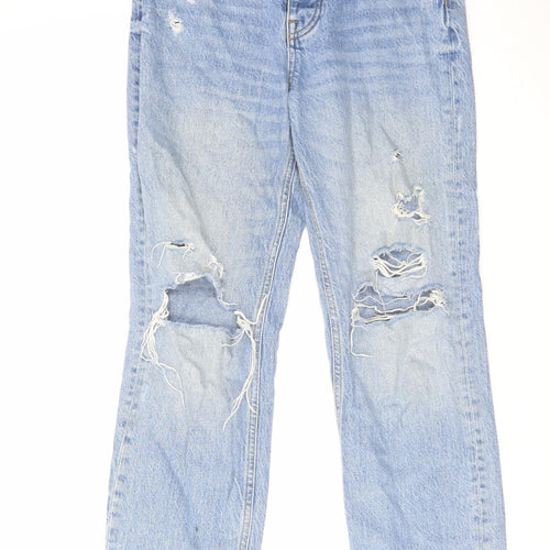 Zara Womens Blue Cotton Straight Jeans Size 8 L27 in Regular Button