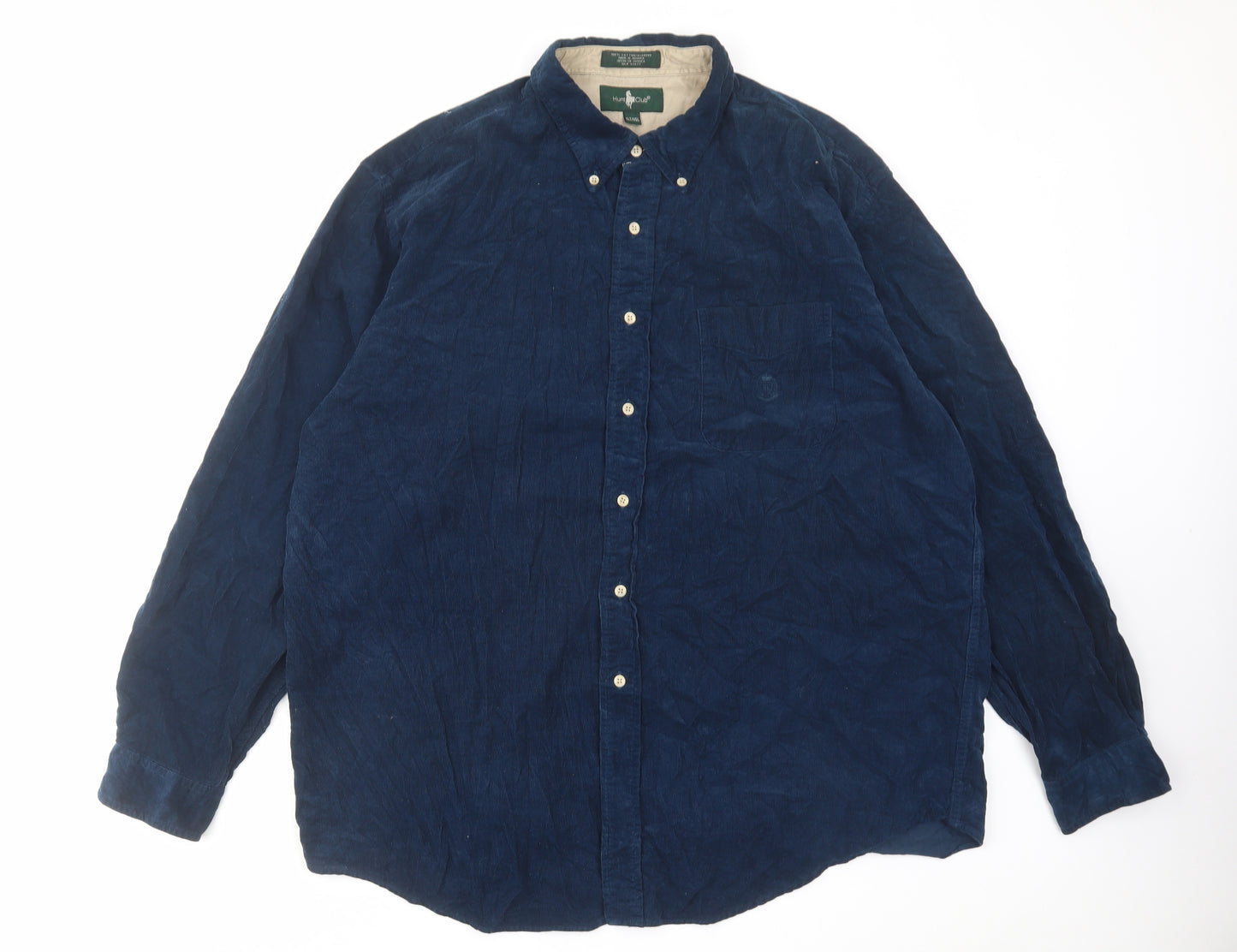 Hunt Club Mens Blue Cotton Button-Up Size XL Collared Buckle
