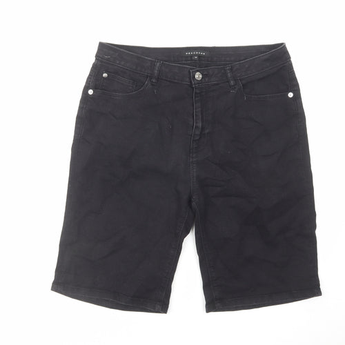 Peacocks Womens Black Cotton Bermuda Shorts Size 14 L10 in Regular Zip