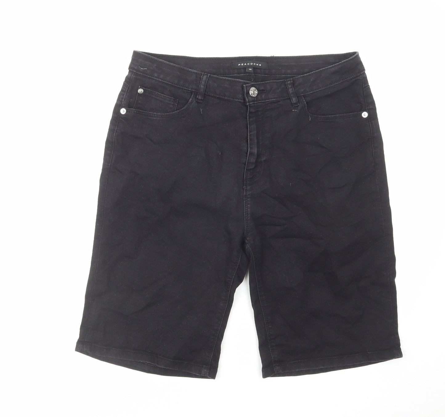 Peacocks Womens Black Cotton Bermuda Shorts Size 14 L10 in Regular Zip