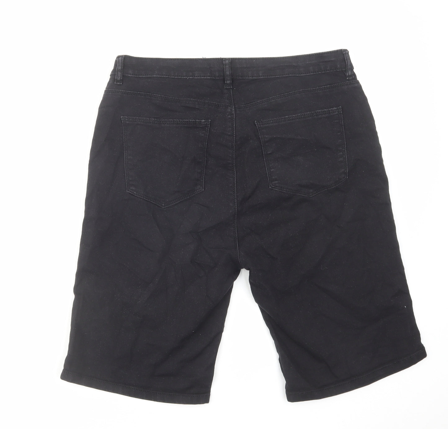 Peacocks Womens Black Cotton Bermuda Shorts Size 14 L10 in Regular Zip
