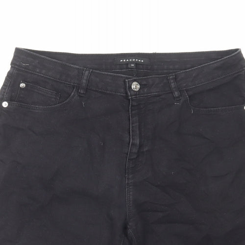 Peacocks Womens Black Cotton Bermuda Shorts Size 14 L10 in Regular Zip