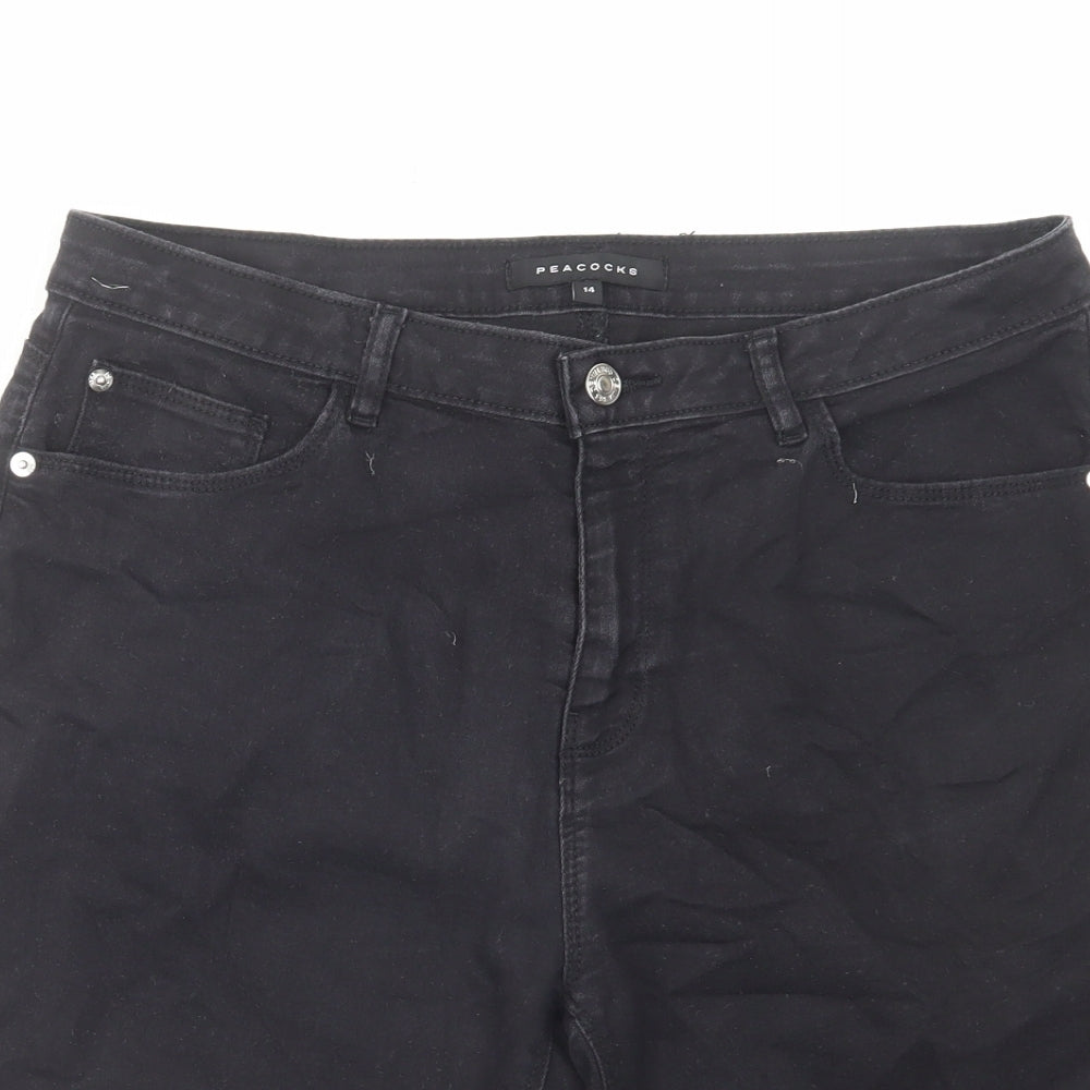 Peacocks Womens Black Cotton Bermuda Shorts Size 14 L10 in Regular Zip