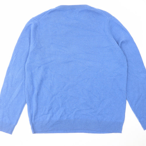 Marks and Spencer Mens Blue Round Neck Wool Pullover Jumper Size XL Long Sleeve