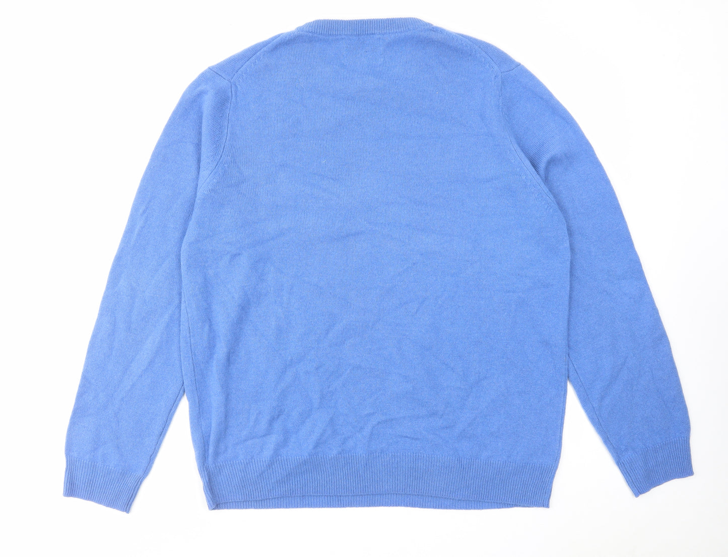 Marks and Spencer Mens Blue Round Neck Wool Pullover Jumper Size XL Long Sleeve