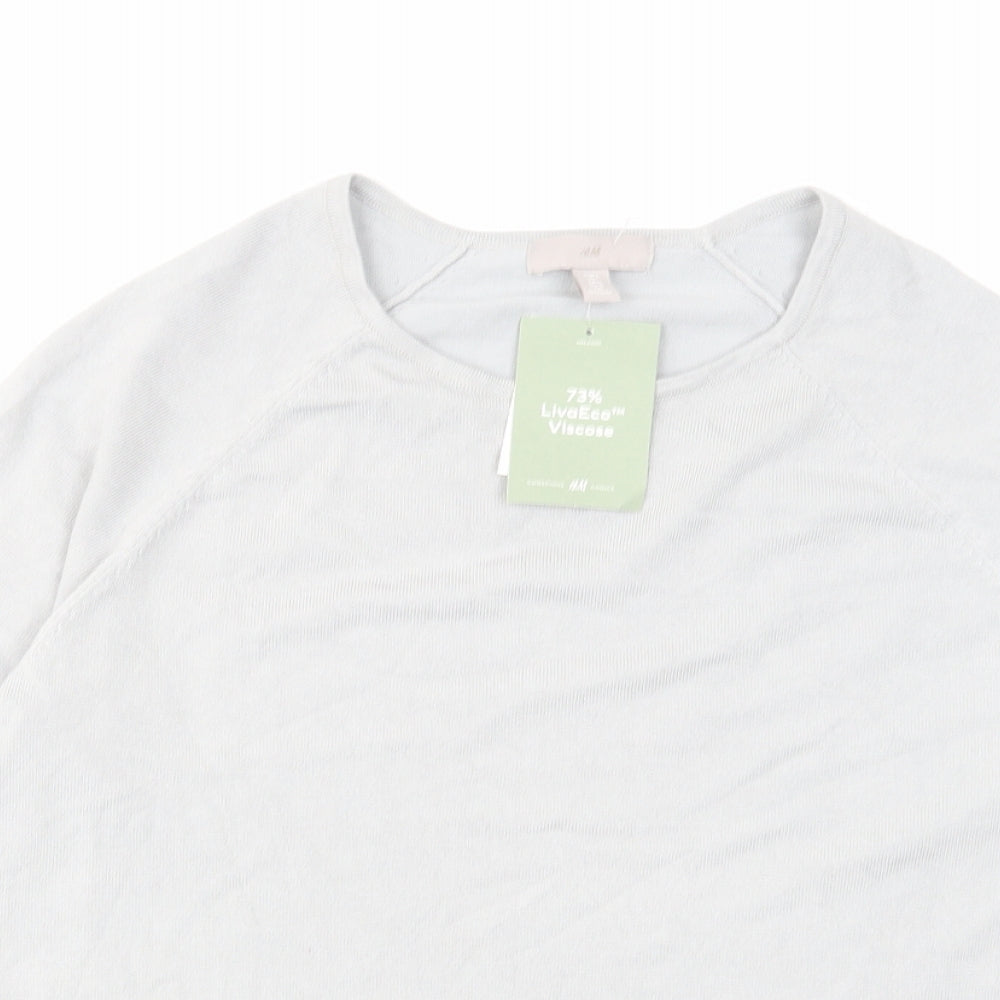 H&M Womens Grey Round Neck Viscose Pullover Jumper Size L
