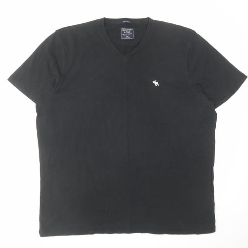 Abercrombie & Fitch Mens Black Cotton T-Shirt Size 2XL V-Neck