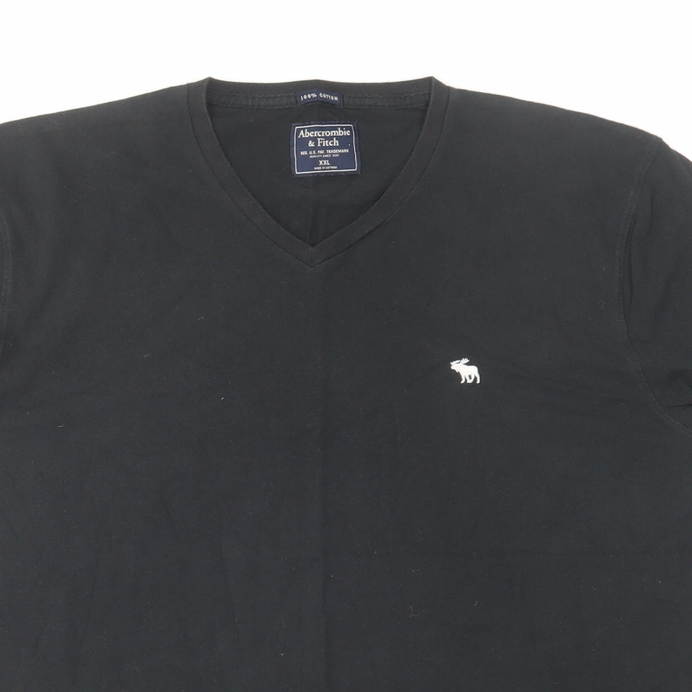 Abercrombie & Fitch Mens Black Cotton T-Shirt Size 2XL V-Neck