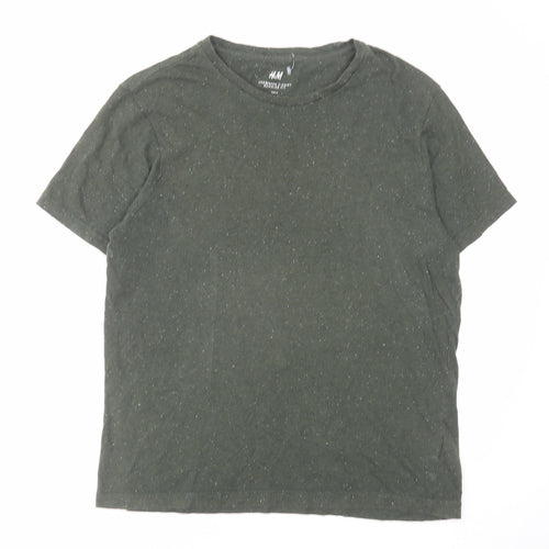 H&M Mens Green Cotton T-Shirt Size M Round Neck