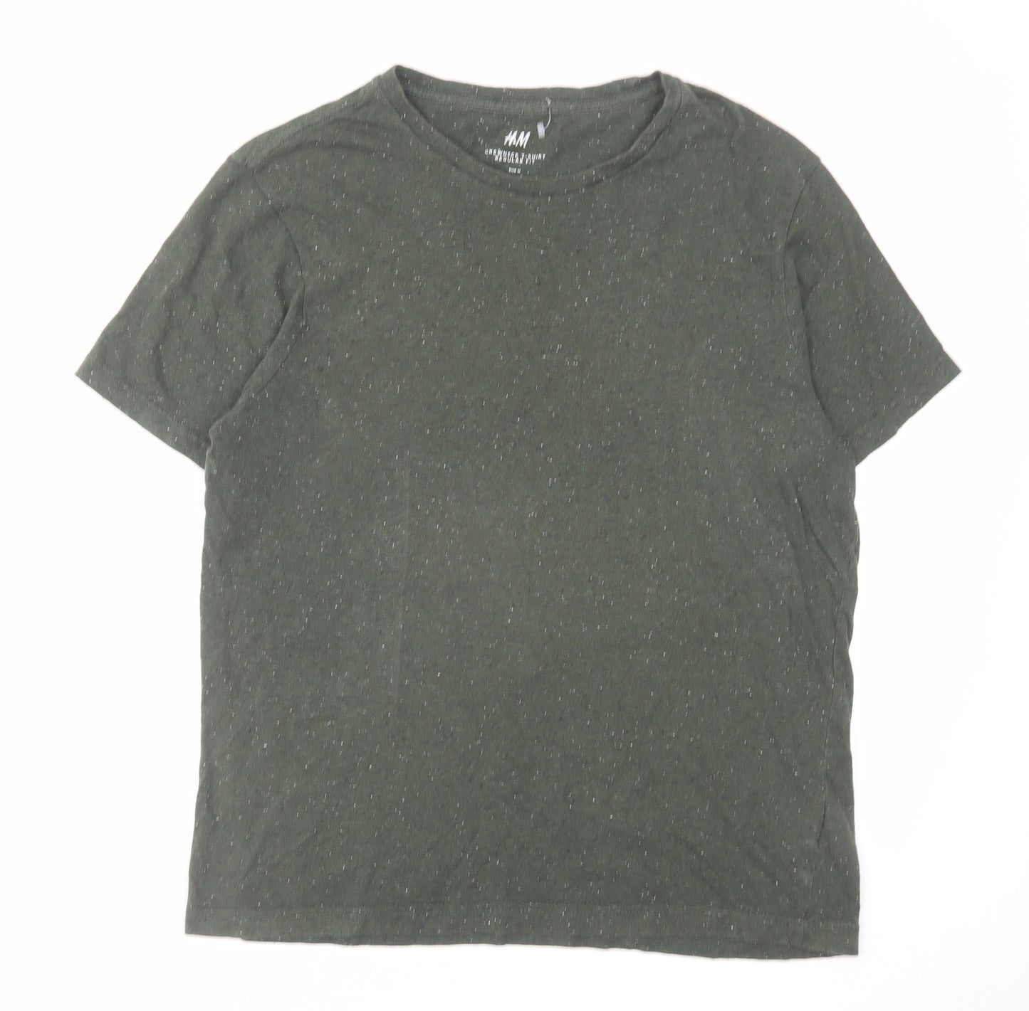 H&M Mens Green Cotton T-Shirt Size M Round Neck