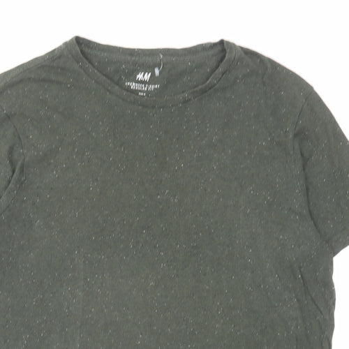 H&M Mens Green Cotton T-Shirt Size M Round Neck