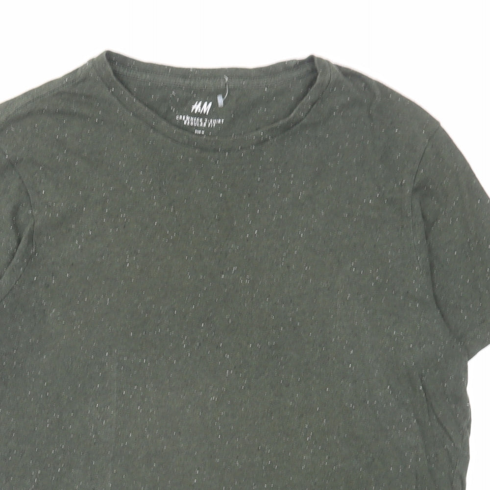 H&M Mens Green Cotton T-Shirt Size M Round Neck