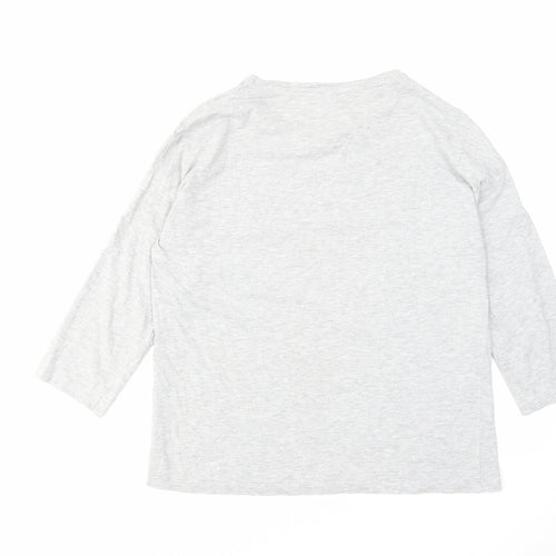 Mo Women Womens Grey Polyester Basic T-Shirt Size M Round Neck - Feathers
