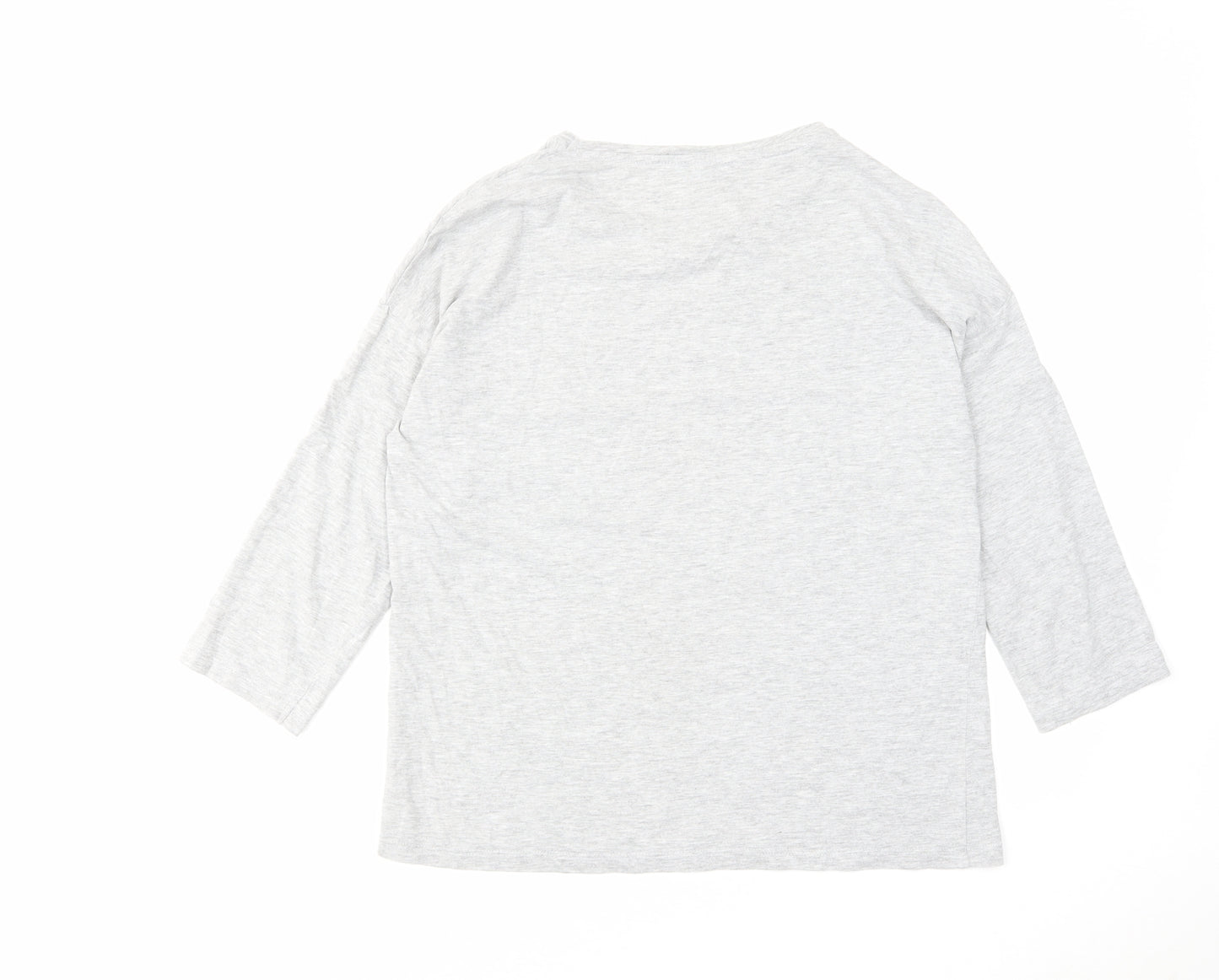 Mo Women Womens Grey Polyester Basic T-Shirt Size M Round Neck - Feathers