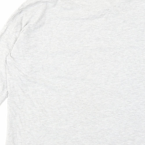 Mo Women Womens Grey Polyester Basic T-Shirt Size M Round Neck - Feathers