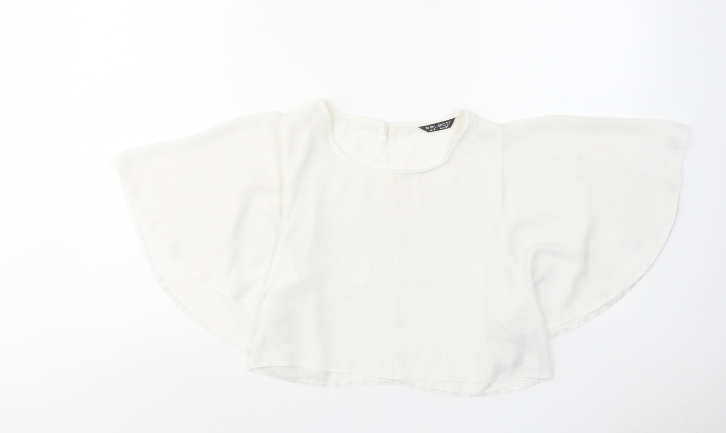 Select Womens White Polyester Basic Blouse Size 6 Round Neck - Batwing Sleeves