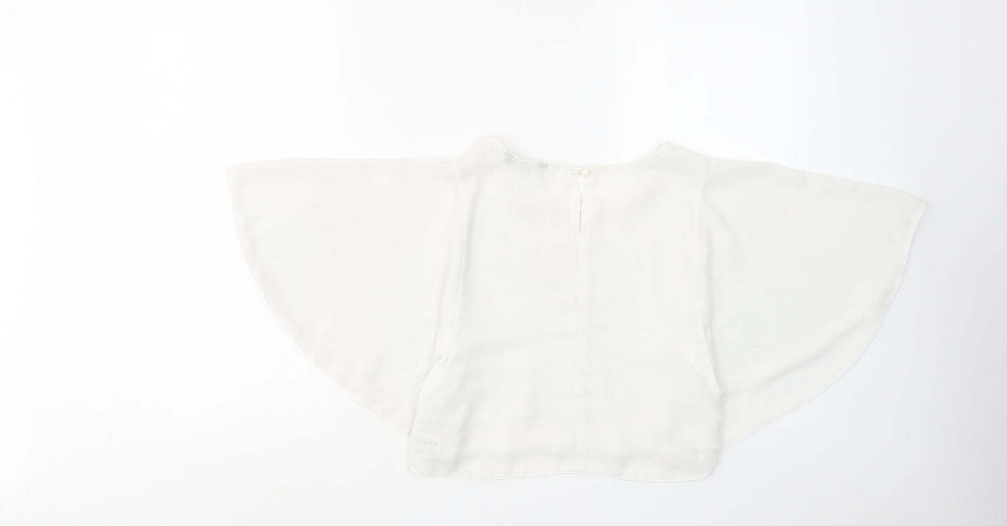 Select Womens White Polyester Basic Blouse Size 6 Round Neck - Batwing Sleeves