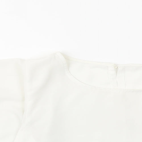 Select Womens White Polyester Basic Blouse Size 6 Round Neck - Batwing Sleeves