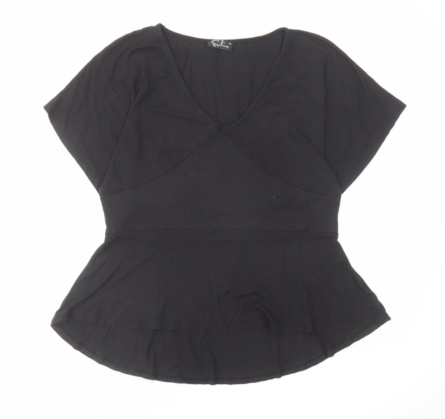 Ecaline Stockholm Womens Black Viscose Basic T-Shirt Size M V-Neck