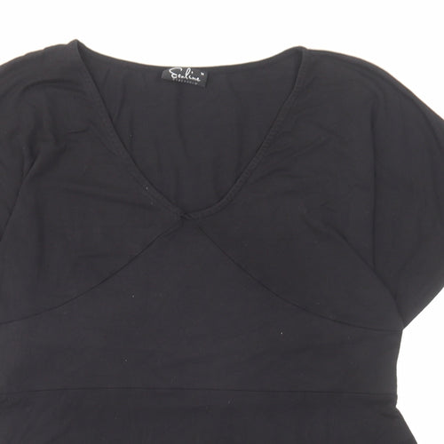 Ecaline Stockholm Womens Black Viscose Basic T-Shirt Size M V-Neck