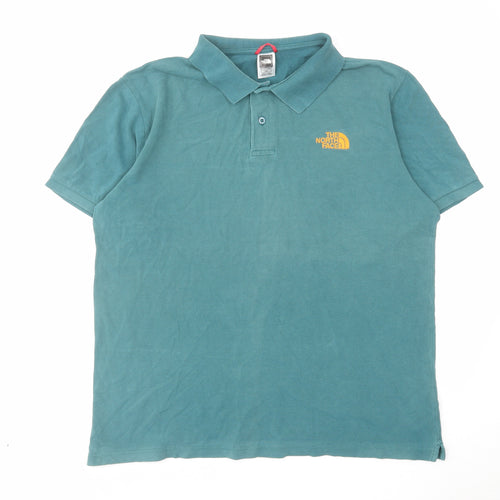 The North Face Mens Blue Cotton Polo Size L Collared Button