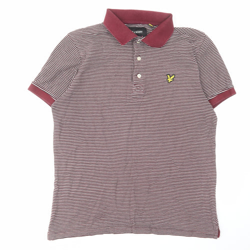 Lyle & Scott Mens Red Striped Cotton Polo Size M Collared Button