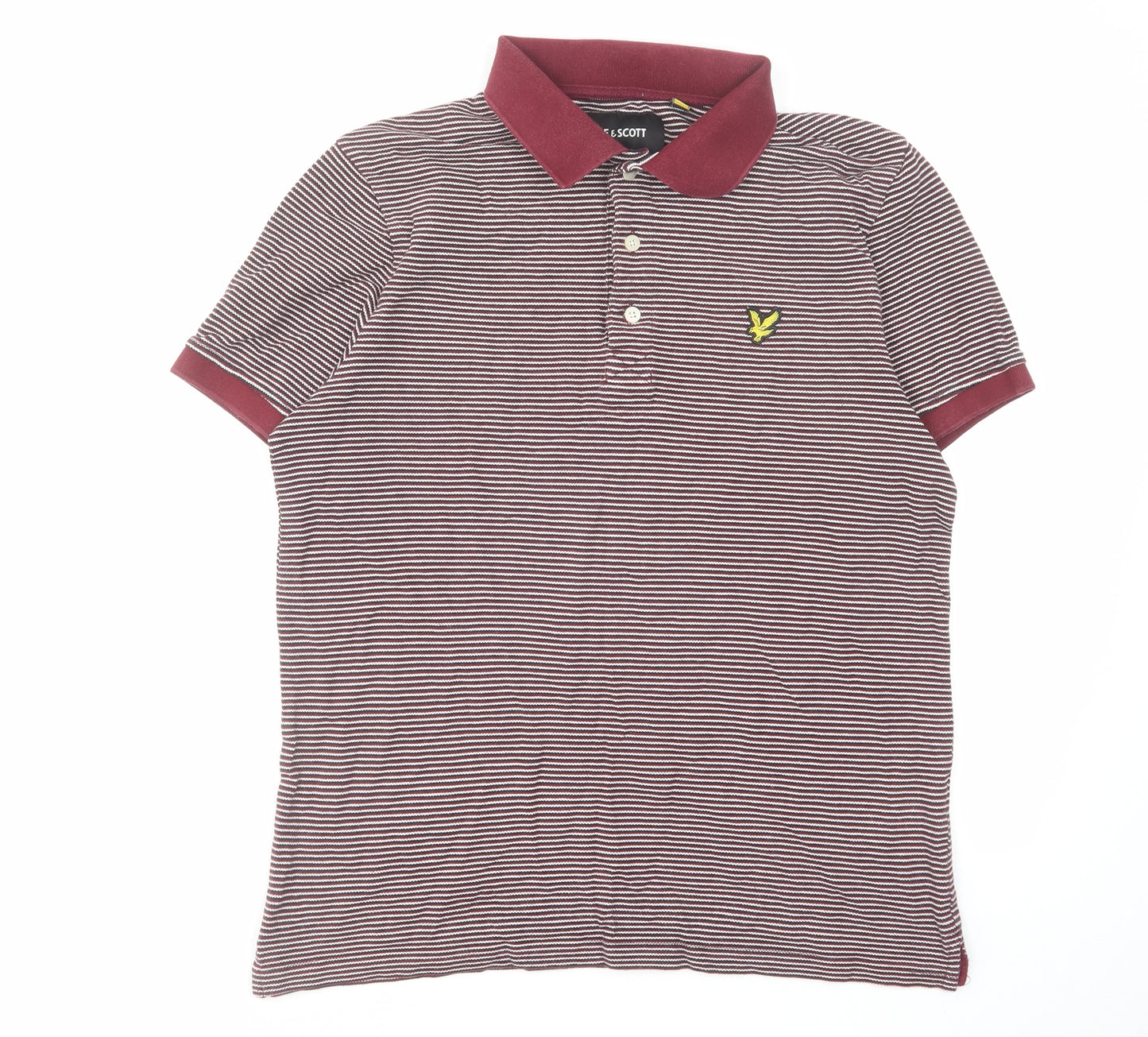 Lyle & Scott Mens Red Striped Cotton Polo Size M Collared Button